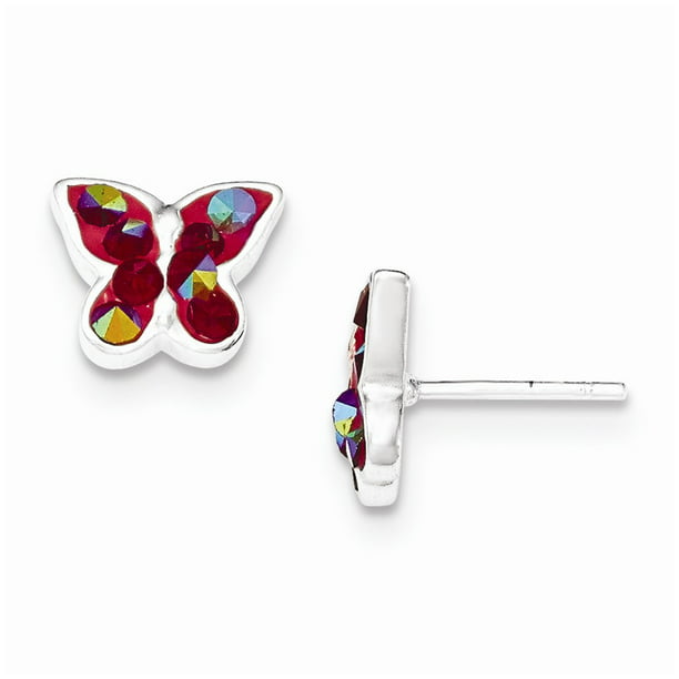 Sterling Silver Pink & Clear Crystal Butterfly Stud Earrings